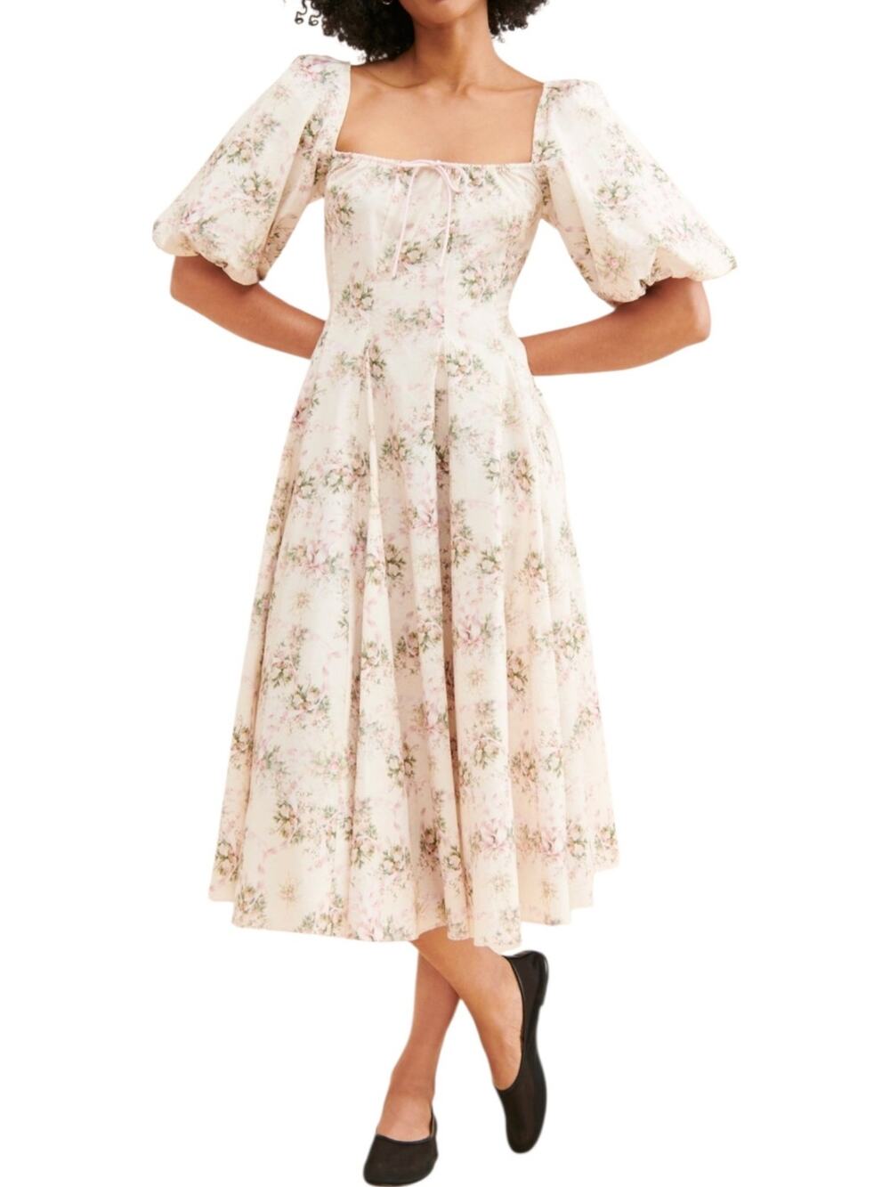 Selkie Floral Cottagecore Puff Sleeve Renaissance Day Midi Boho‎ Dress
